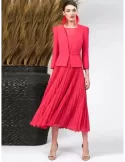 Sonia Pena 1240037 | Coral red silk formal midi dress suit | Plus size