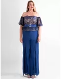 Sonia Pena blue lace bodice and silk palazzo trouser suit