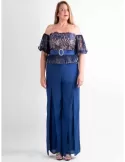 Sonia Pena 1240070 | Blue lace bodice palazzo trousers formal suit