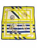 White yellow and blue twill all silk satin foulard scarf