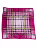 Fuchsia pink black gold tartan twill silk satin foulard square scarf