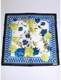 Piero Moretti blue and lime green big flowers printed silk scarf