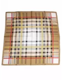 Beige black and red tartan twill silk satin foulard scarf