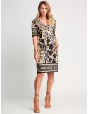 Piero Moretti beige and black spotted pull-on sheath dress