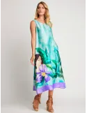 Piero Moretti water green and lilac tropical silk long dress