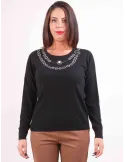 Piero Moretti | Black cashmere wool sweater with rhinestones