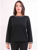 Piero Moretti Black merino wool sweater pearls and crystals