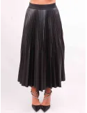 Piero Moretti black faux leather plissè midi skirt