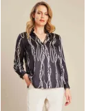 Piero Moretti black and white printed pure silk shirt blouse