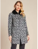 Piero Moretti grey and black animal printed coat fur neck for ladies