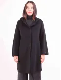 Piero Moretti online | Cappotto nero in lana double con cappuccio