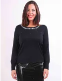 Francesca Mercuriali Black sweater with pearls and crystals