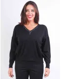 Francesca Mercuriali Black merino V sweater with crystals