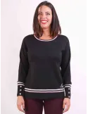 Francesca Mercuriali | Plus size merino wool black sweater pink lines