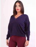 Francesca Mercuriali | Plus size Purple merino V sweater with crystals