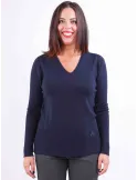 Francesca Mercuriali | Dark blue merino wool V sweater also plus size