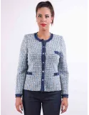 Aldo Colombo Italy | Denim blue formal tweed wool jacket Chanel style