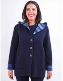 Aldo Colombo plus size dark blue double wool hooded jacket