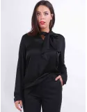 Rubamori Italy | V-neck with scarf black shirt silk front | Plus sizes