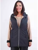 Gilet lungo col cappuccio piumino nero e beige fino alla 52 | Rubamori