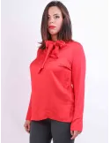 Rubamori Italy | V-neck with scarf red shirt silk front | Plus sizes