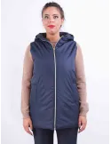 Gilet lungo col cappuccio piumino blu e beige fino alla 52 by Rubamori