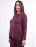 Rubamori Italy | Plus size plain bordeaux viscose boat neck t-shirt