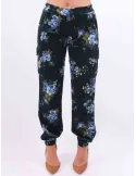 Rubamori Italy | Dark green flowers printed velvet cargo trousers