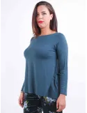 Rubamori Italy | Plus size plain petrol green viscose boat neck t-shirt