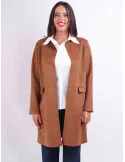 Volpato | Tobacco brown suede duster jacket coat plus size available