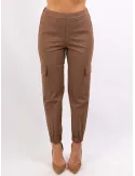 Camel brown cargo trousers with rhinestones by Volpato