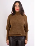 Frida Madè | Maglia poncho lana e alpaca marrone con paillettes oro