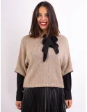 Frida Madè | Maglia poncho lana e alpaca beige con paillettes in oro