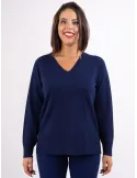 Frida Madè navy blue merino wool long V-neck sweater