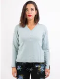 Frida Madè pale green V-neck sweater with rhinestones