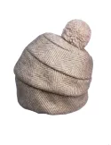 Complit Italian Hats | Beige herringbone pompom beanie winter hat cap