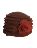 Complit brown wool pillbox hat cap with roses embroidery