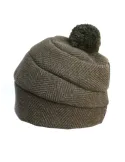 Complit green herringbone pompom beanie winter hat cap