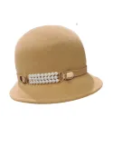 Complit camel rabbit fur bucket cloche hat cap with pearls