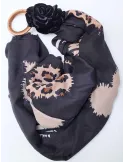 Rubamori black and beige scarf with ring and flower