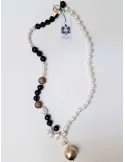 Black crystals and white pearls handmade long necklace