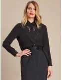 Piero Moretti | Black silk shirt with scarf plus size available