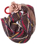 Brown and beige scarf with ring and flower