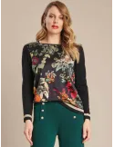 Piero Moretti black wool and silk floral printed sweater