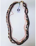 Pink and multicoloured stones handmade long necklace