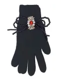 Ladies Black wool and cashmere tricot cute gloves with crystals