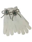 Ladies White wool and cashmere tricot cute gloves with crystals