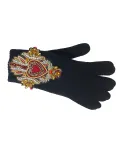 Ladies Black wool and cashmere tricot cute gloves with crystals