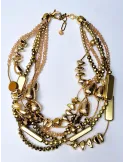 Golden rhinestones handmade multi-strand chain necklace