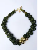 Dark green stones and pearls short necklace